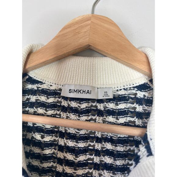 NEW Simkhai Spread Collar Short Sleeve Polo Shirt Midnight Stripe Size: XS - Picture 4 of 7